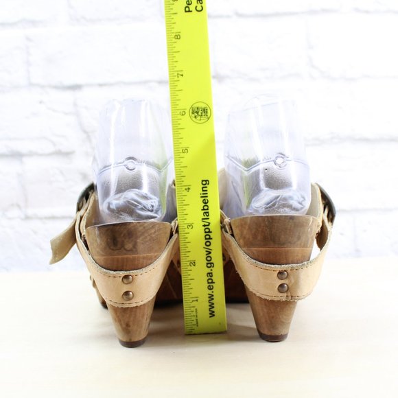 SANITA Brown Leather Wood Heel Backless Ankle Stra - Picture 7 of 9